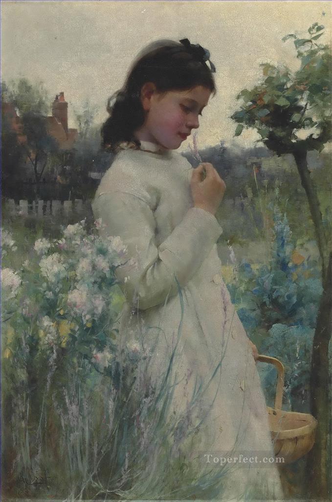 庭の若い娘 アルフレッド・グレンデング JR 美しい女性 女性油絵